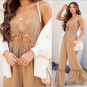 Vicki give a little cutout olive green jumpsuit